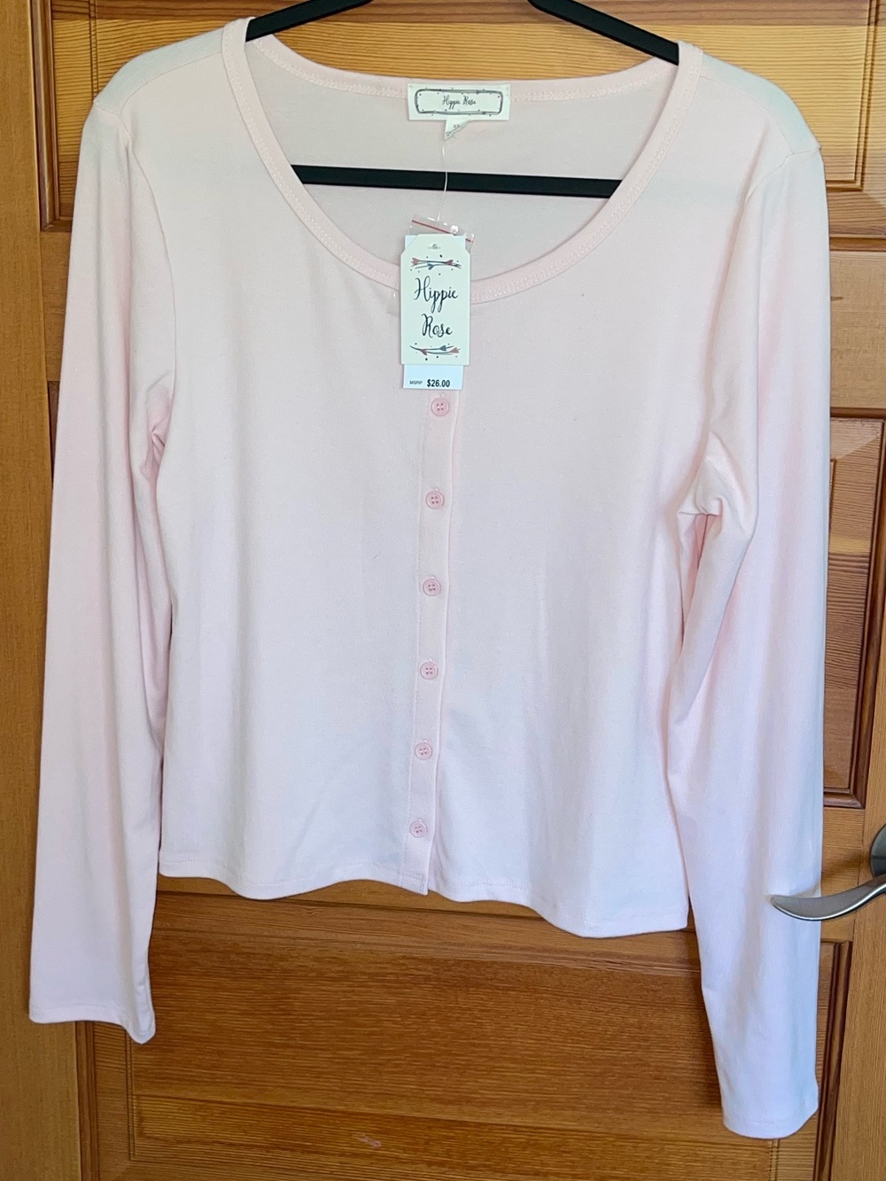 Hippie Rose Pale Pink Button-Front Long Sleeve Top